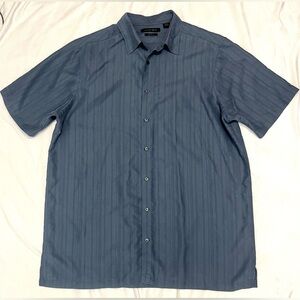 Axist Silk Touch Striped Blue Men's Short Sleeve Button Up Shirt XL Tall